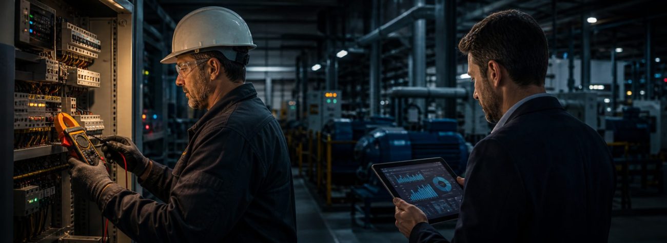 Enerji verimliliği projesi için ölçüm yapan mühendis ve yatırım değerlendirmesi