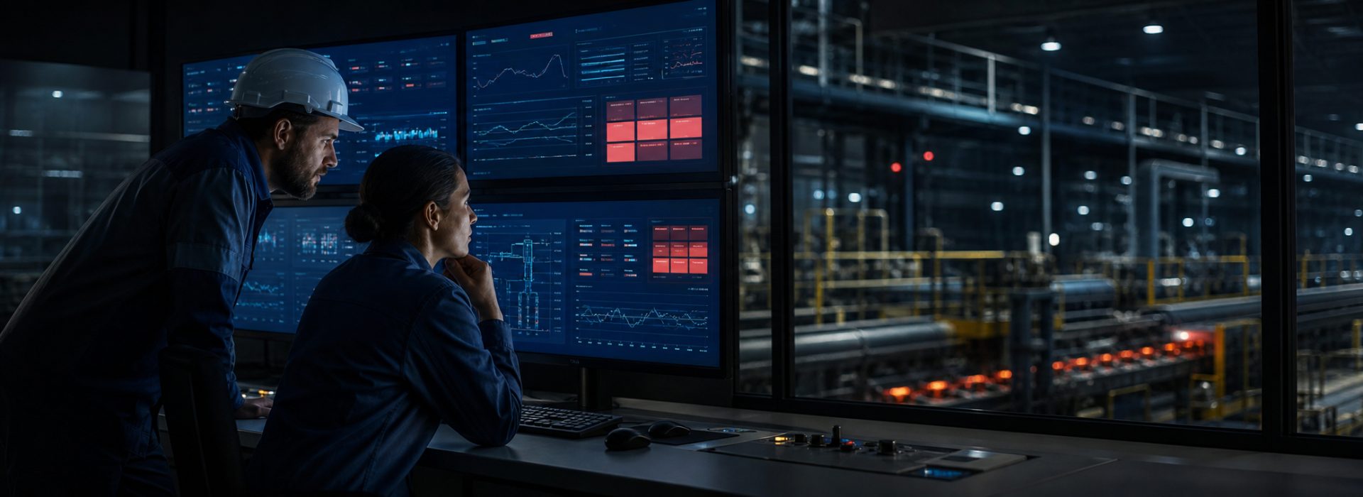 SCADA kontrol odasında üretim ekranlarını izleyen teknik ekip